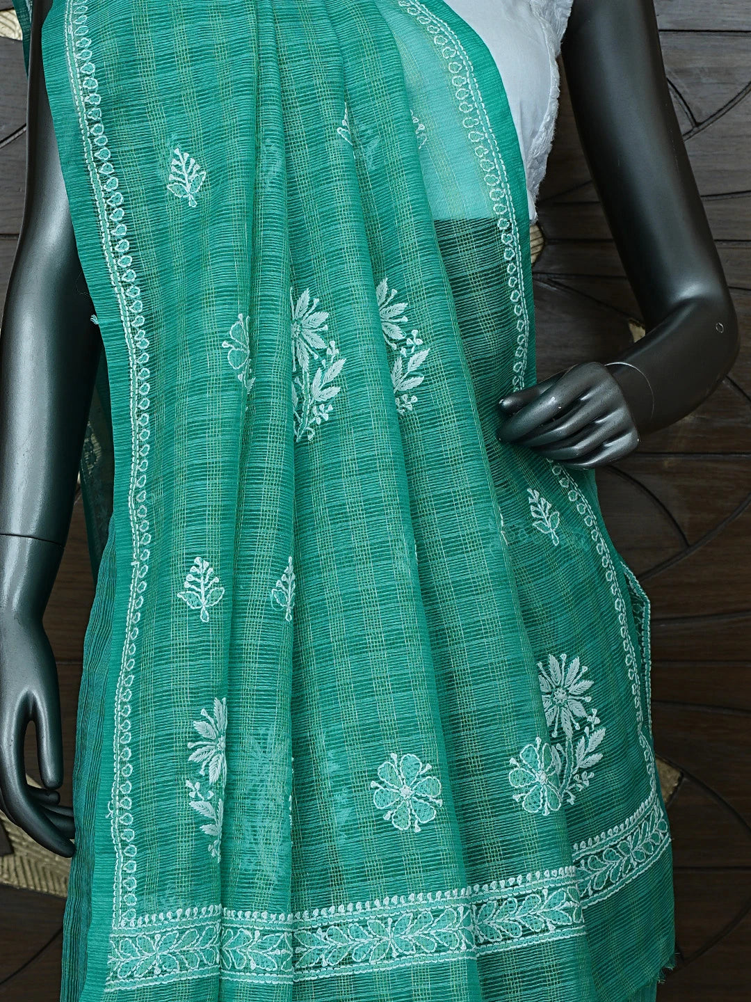 Ada Hand Embroidered Green Super Net Lucknowi Chikankari Saree With Blouse 01A775611