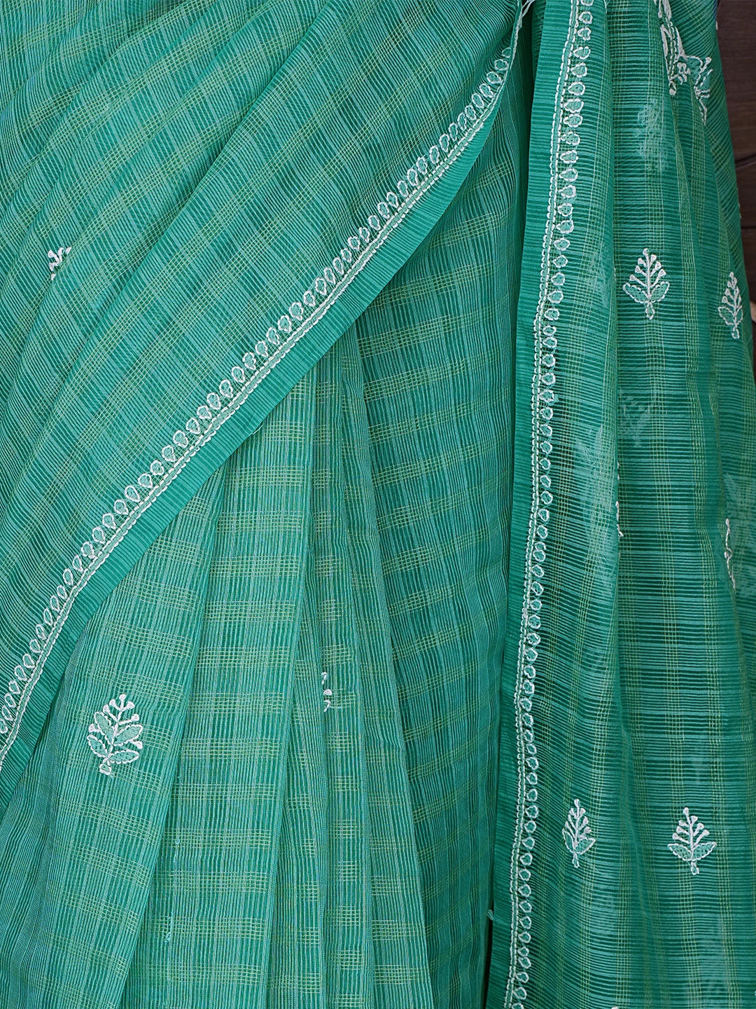 Ada Hand Embroidered Green Super Net Lucknowi Chikankari Saree With Blouse 01A775611