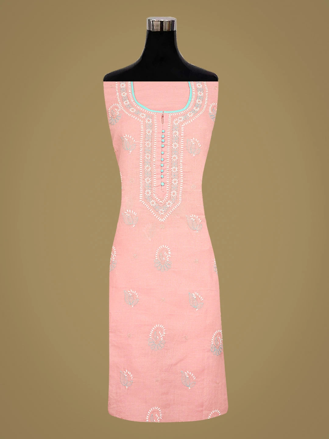 Ada Hand Embroidered Peach Cotton Lucknowi Chikankari Unstitched Suit Piece 01A818962