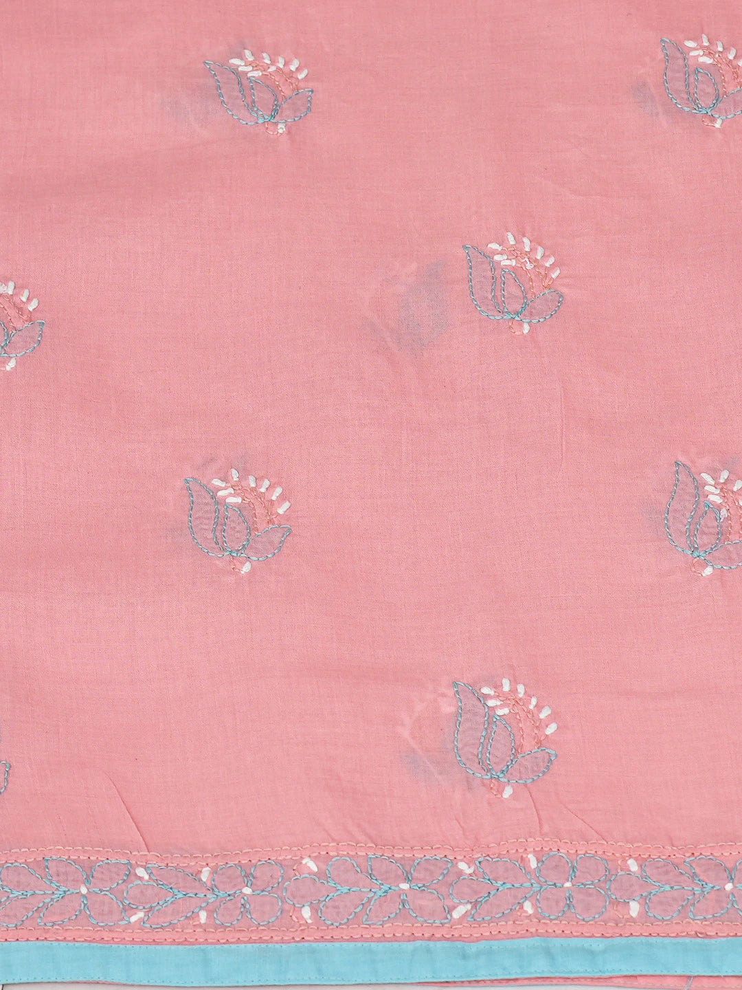 Ada Hand Embroidered Peach Cotton Lucknowi Chikankari Unstitched Suit Piece 01A818962