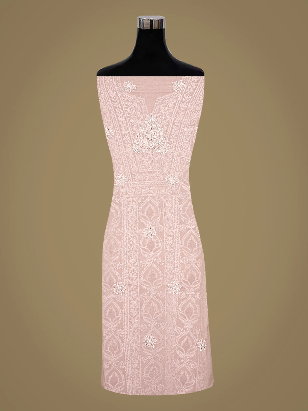 Ada Hand Embroidered Light Mauve Georgette Lucknowi Chikankari Unstitched Suit Piece With Cutdana Work 01A835365