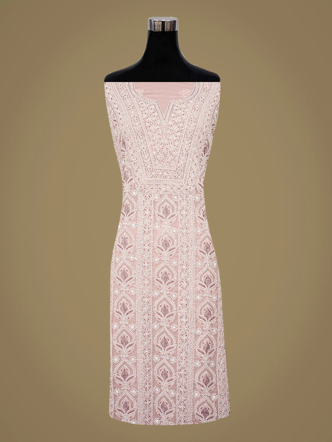 Ada Hand Embroidered Light Mauve Georgette Lucknowi Chikankari Unstitched Suit Piece With Cutdana Work 01A835365