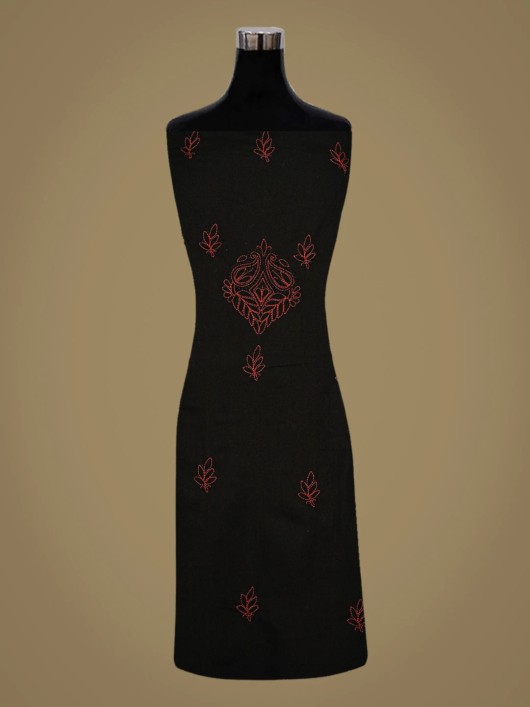 Ada Hand Embroidered Black And Red Cotton Lucknowi Chikankari Unstitched Suit Piece 01A845202