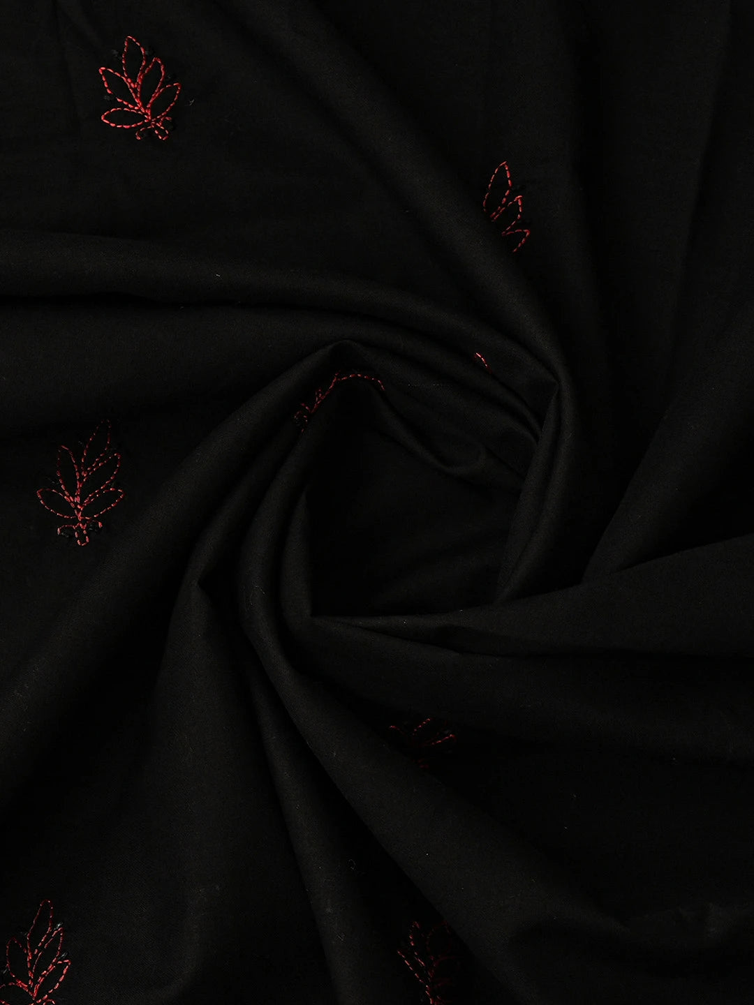Ada Hand Embroidered Black And Red Cotton Lucknowi Chikankari Unstitched Suit Piece 01A845202