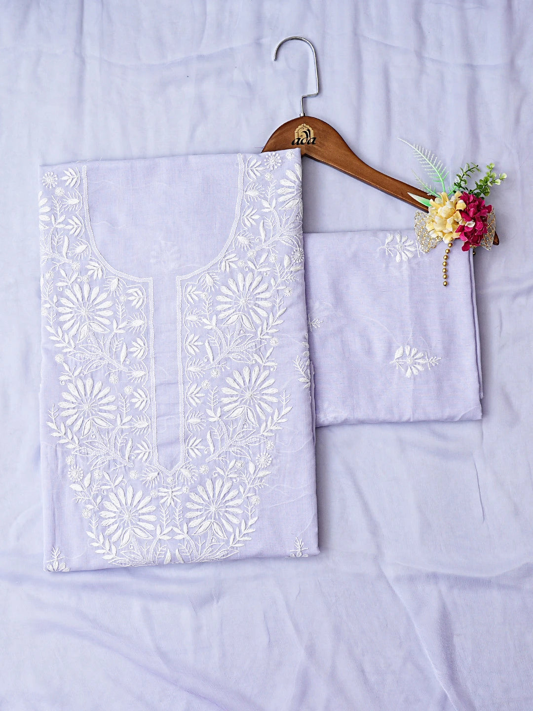Ada Hand Embroidered Mauve Cotton Lucknowi Chikankari Unstitched Suit Piece 01A762932