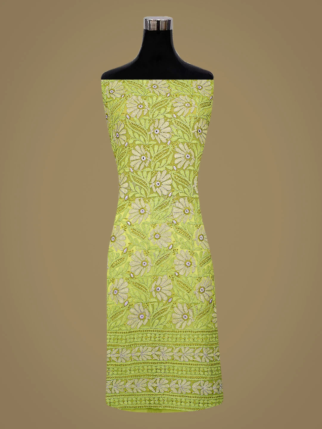 Ada Hand Embroidered Green Georgette Lucknowi Chikankari Unstitched Suit Piece 01A799916