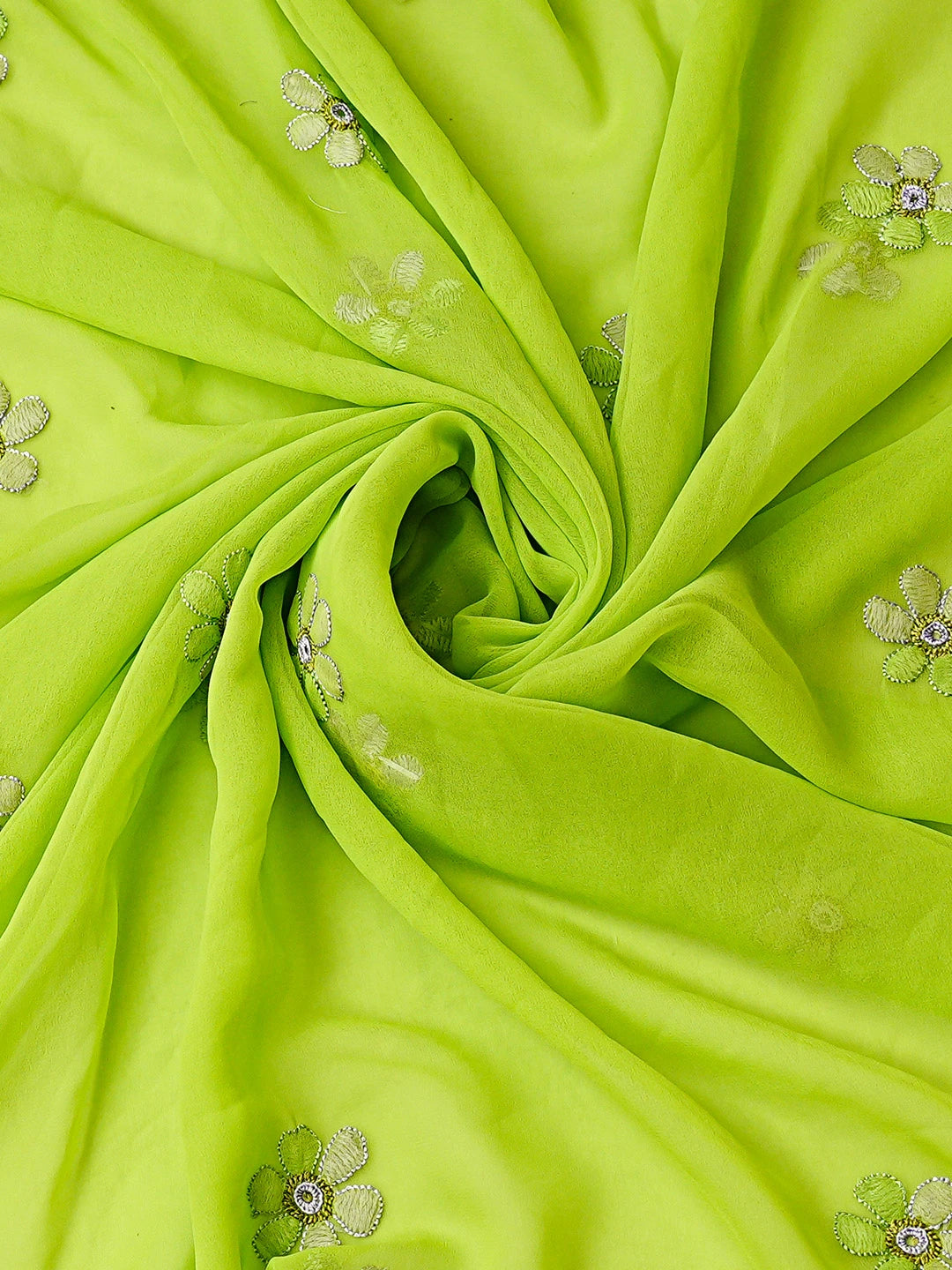 Ada Hand Embroidered Green Georgette Lucknowi Chikankari Unstitched Suit Piece 01A799916