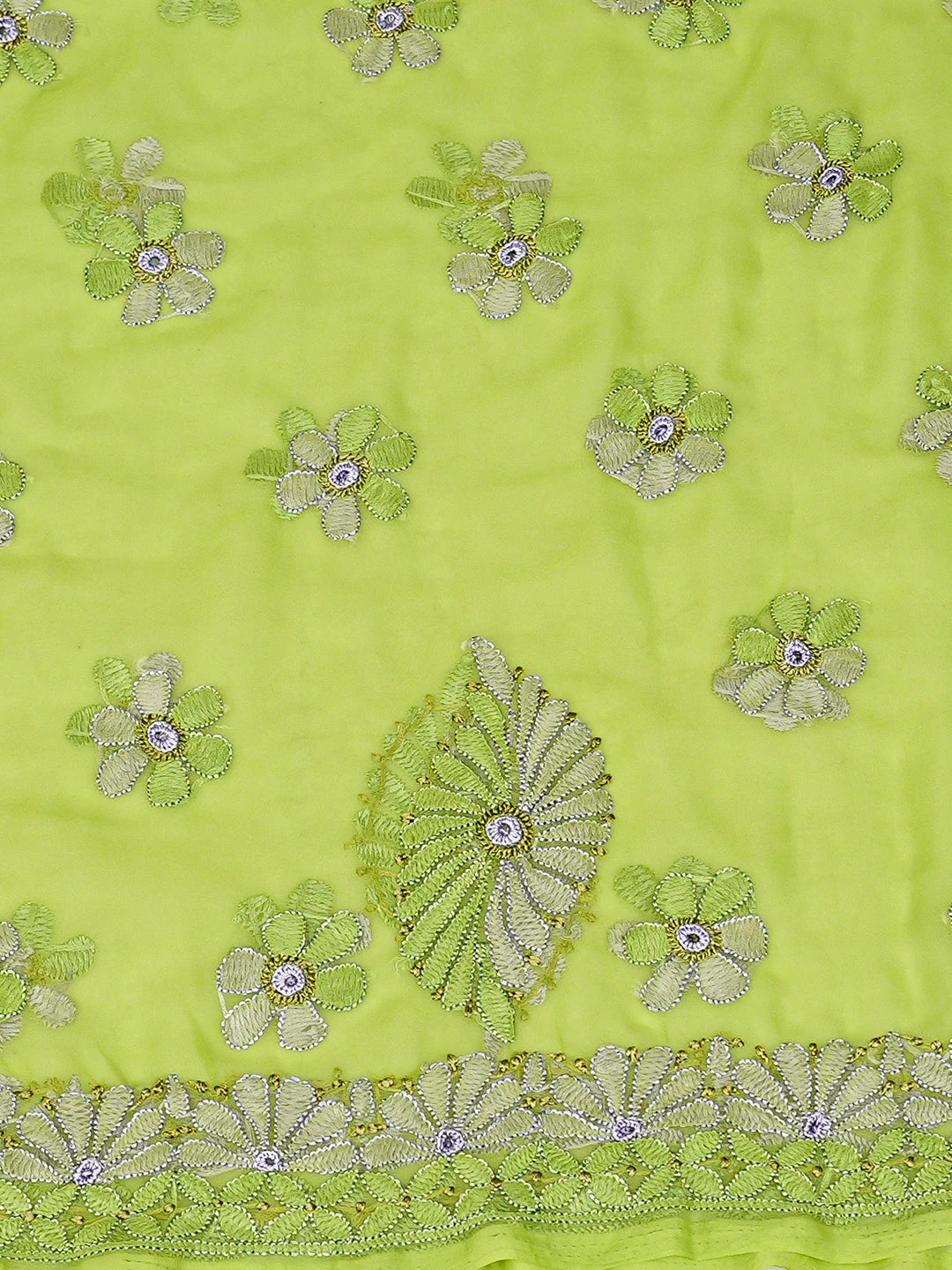 Ada Hand Embroidered Green Georgette Lucknowi Chikankari Unstitched Suit Piece 01A799916