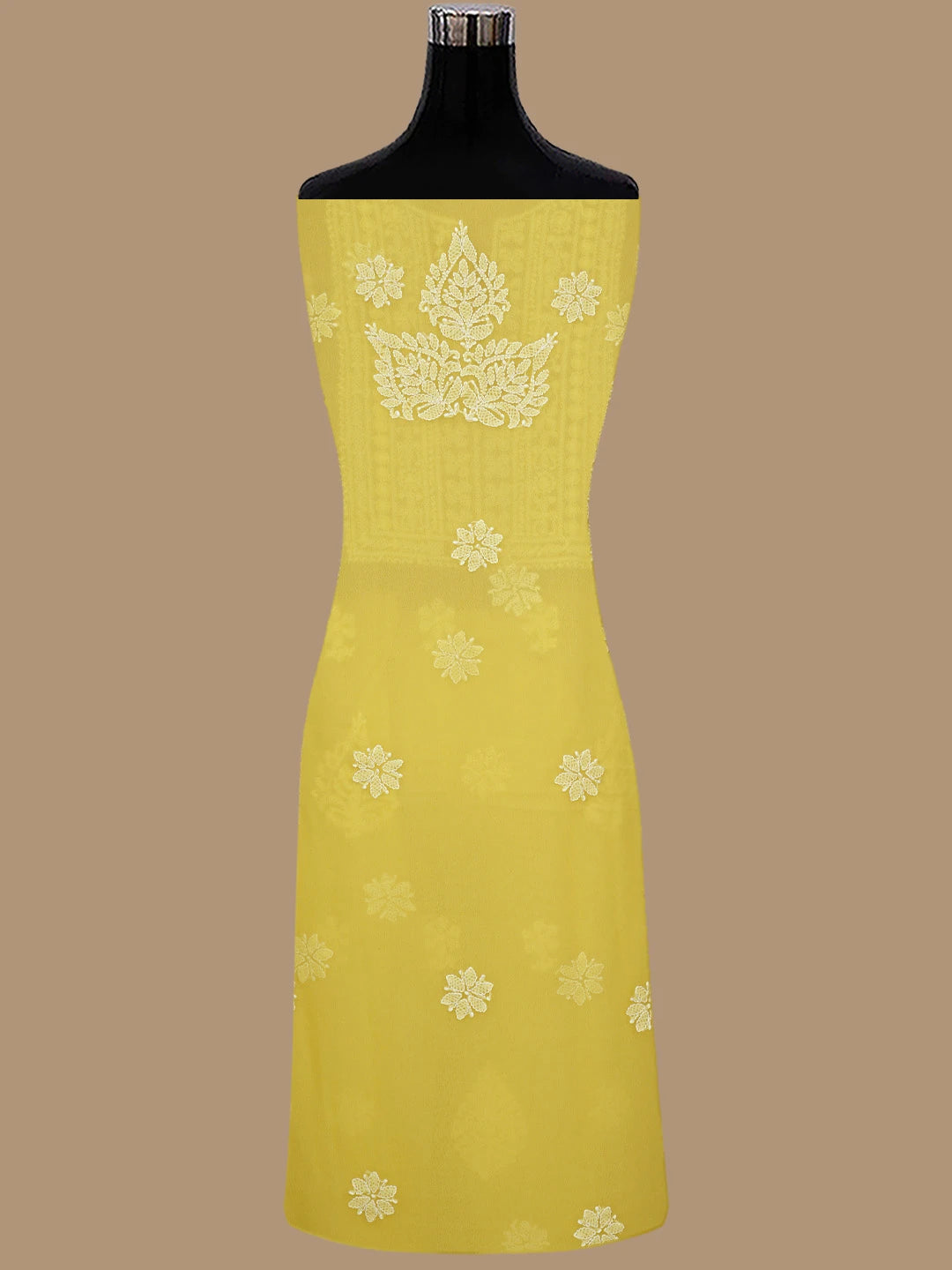 Ada Hand Embroidered Yellow Georgette Lucknowi Chikankari Unstitched Suit Piece 01A867457