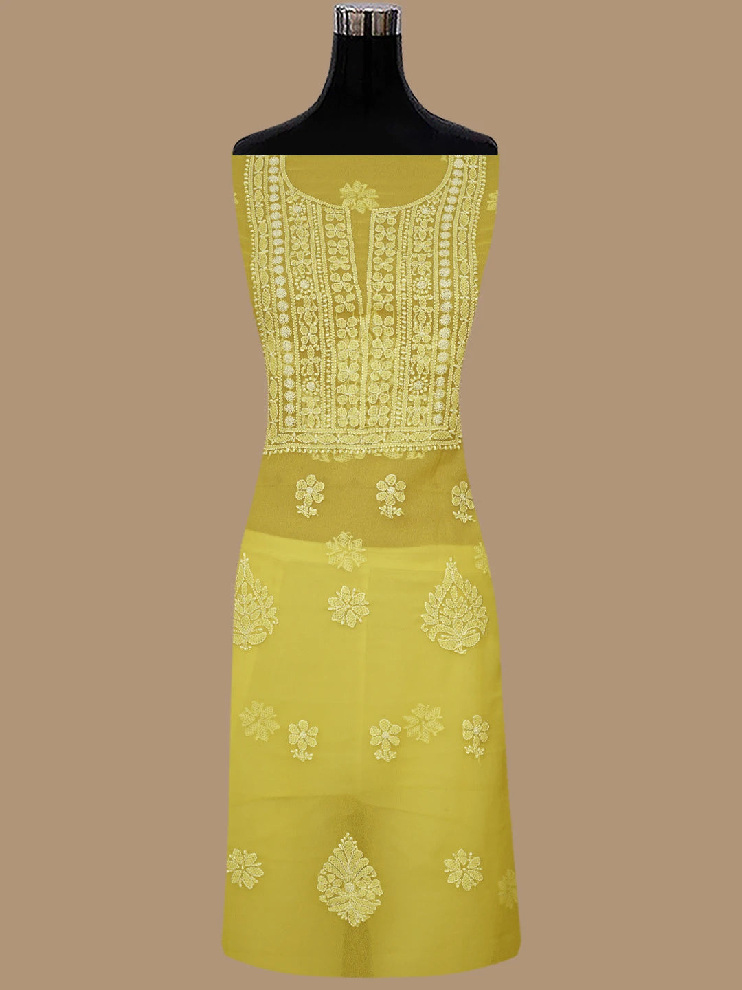 Ada Hand Embroidered Yellow Georgette Lucknowi Chikankari Unstitched Suit Piece 01A867457