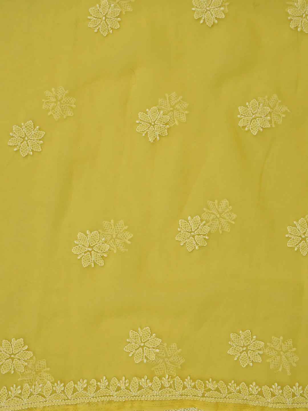 Ada Hand Embroidered Yellow Georgette Lucknowi Chikankari Unstitched Suit Piece 01A867457