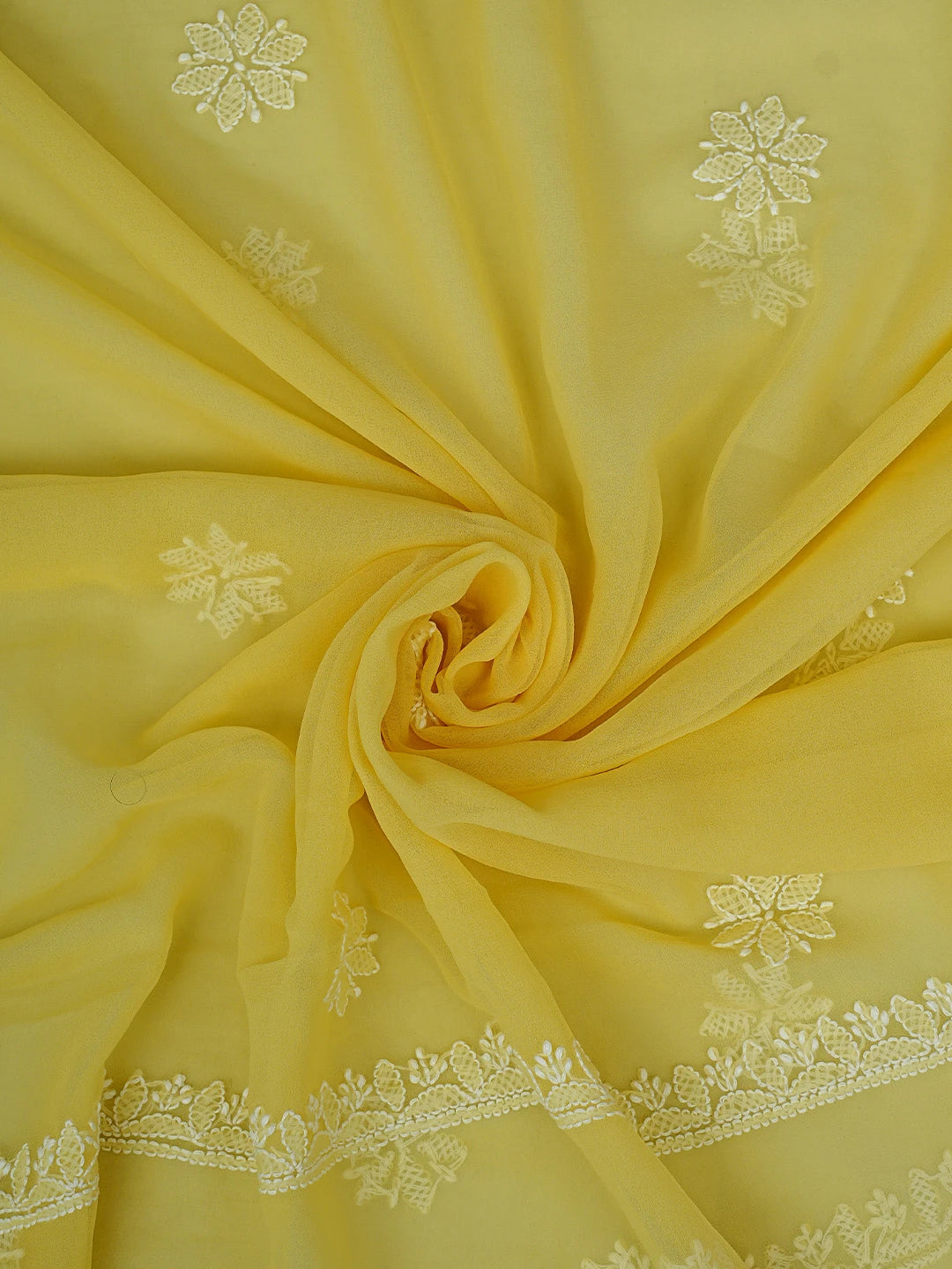 Ada Hand Embroidered Yellow Georgette Lucknowi Chikankari Unstitched Suit Piece 01A867457