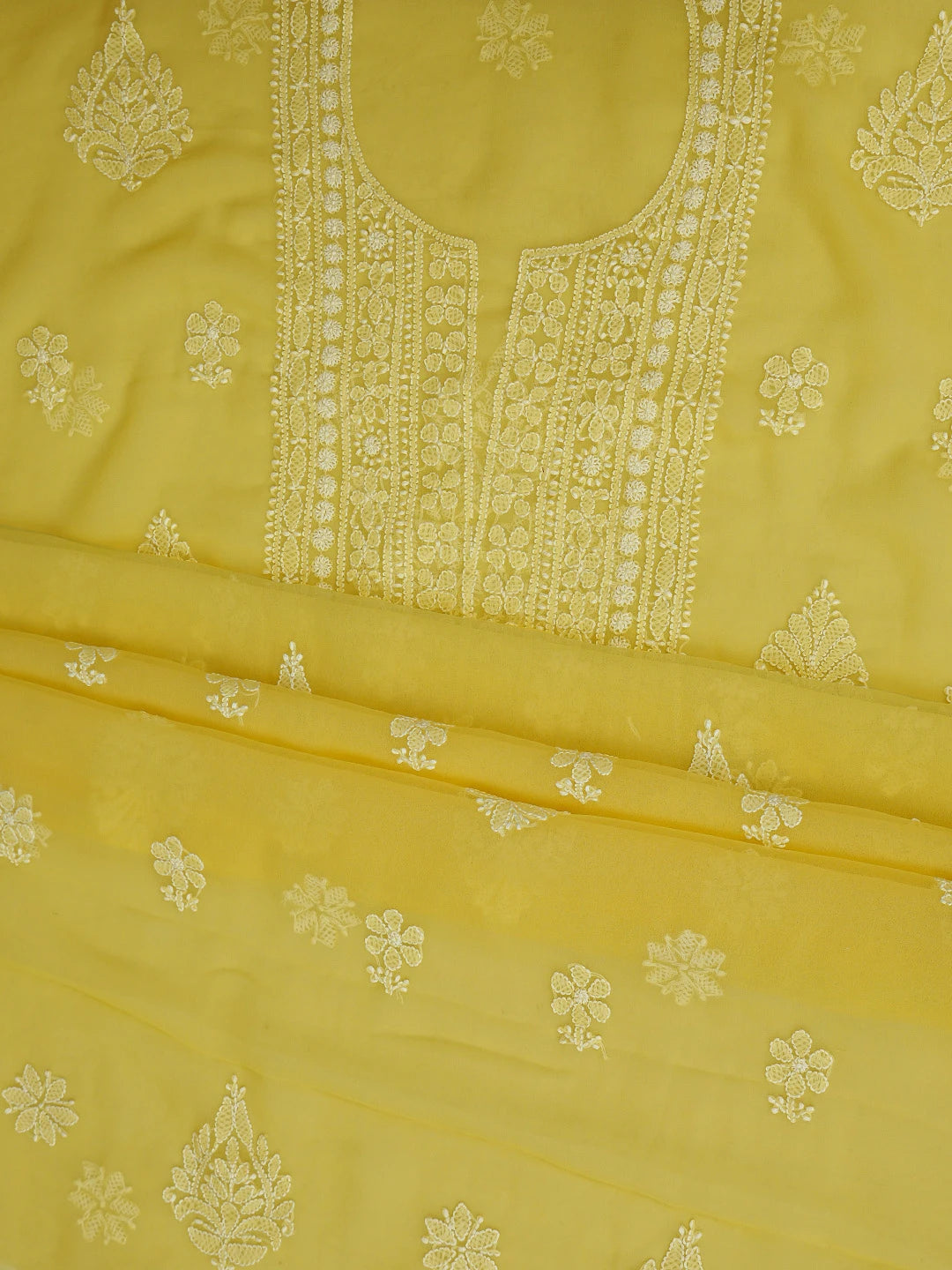 Ada Hand Embroidered Yellow Georgette Lucknowi Chikankari Unstitched Suit Piece 01A867457