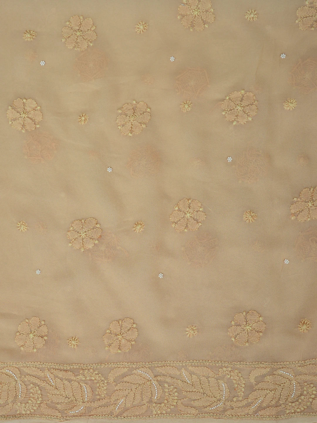 Ada Hand Embroidered Buff Brown Viscose Georgette Lucknowi Chikankari Unstitched Kurta Dupatta Set With Pearl Work 01A809581