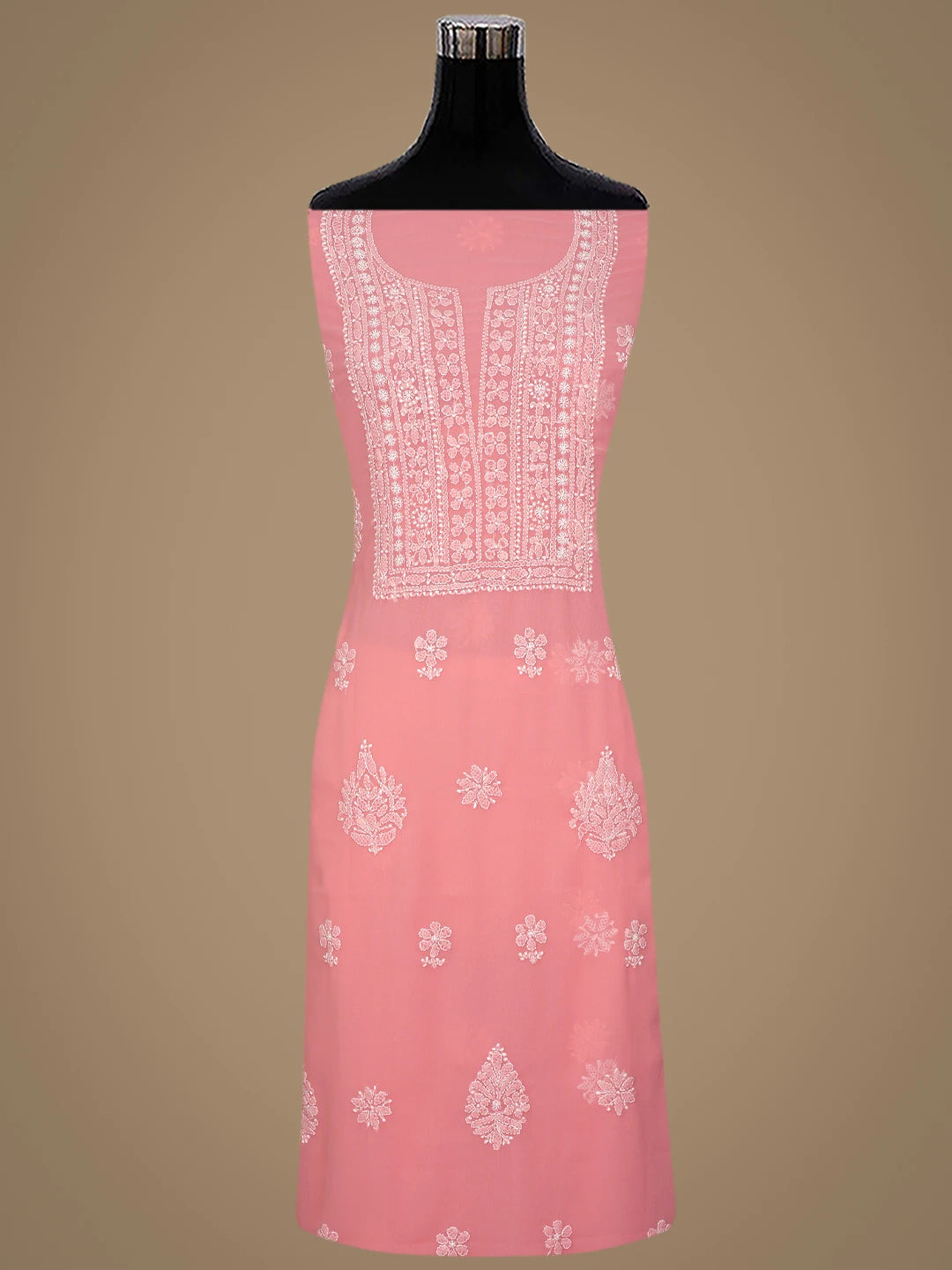 Ada Hand Embroidered Georgia Peach Georgette Lucknowi Chikankari Unstitched Suit Piece 01A867460