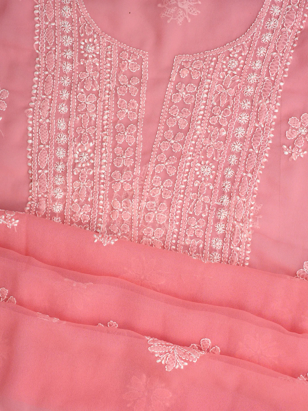 Ada Hand Embroidered Georgia Peach Georgette Lucknowi Chikankari Unstitched Suit Piece 01A867460