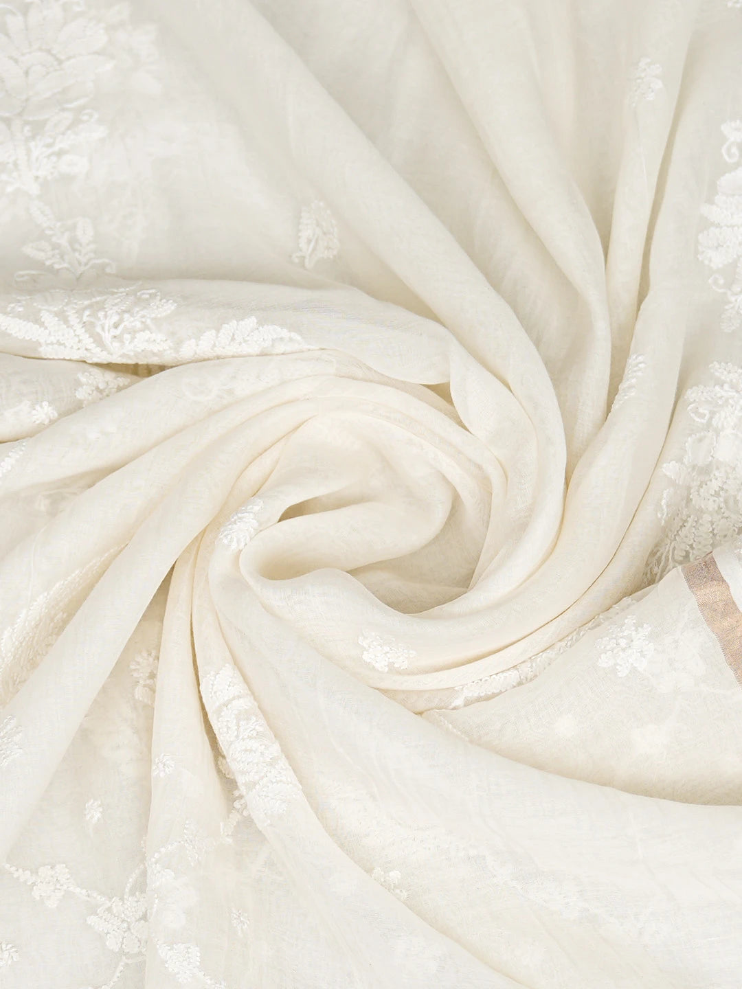 Ada Hand Embroidered White Chanderi Lucknowi Chikankari Dupatta 01A865991