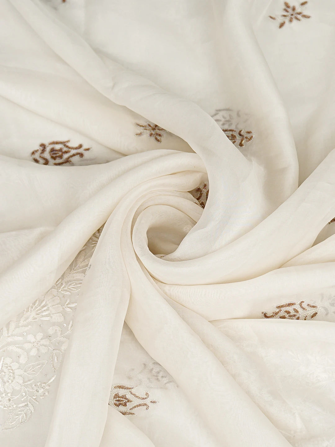 Ada Hand Embroidered White Organza Lucknowi Chikankari Dupatta With Sequinned Work 01A761529