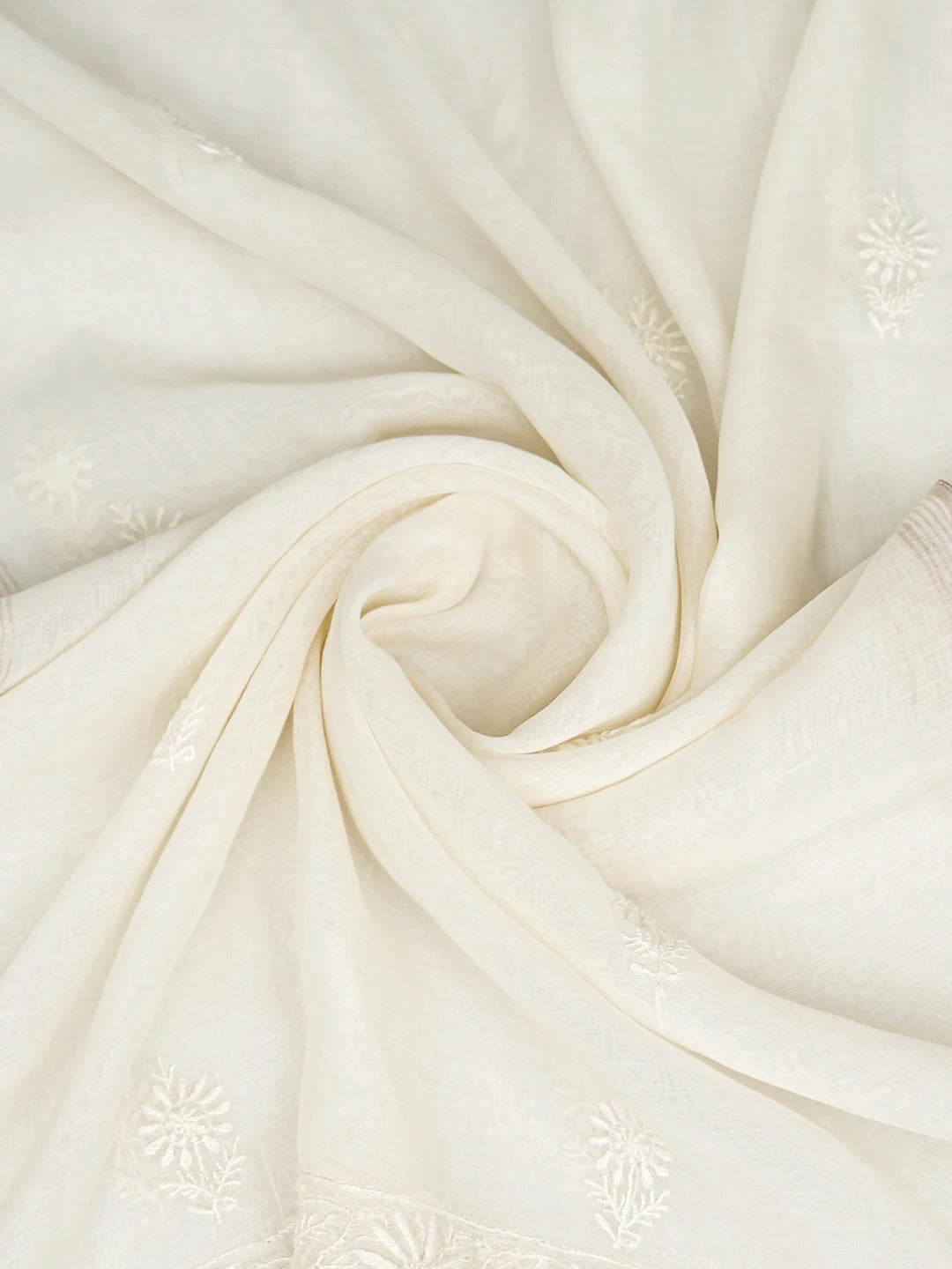 Ada Hand Embroidered White Chanderi Lucknowi Chikankari Dupatta 01A860025