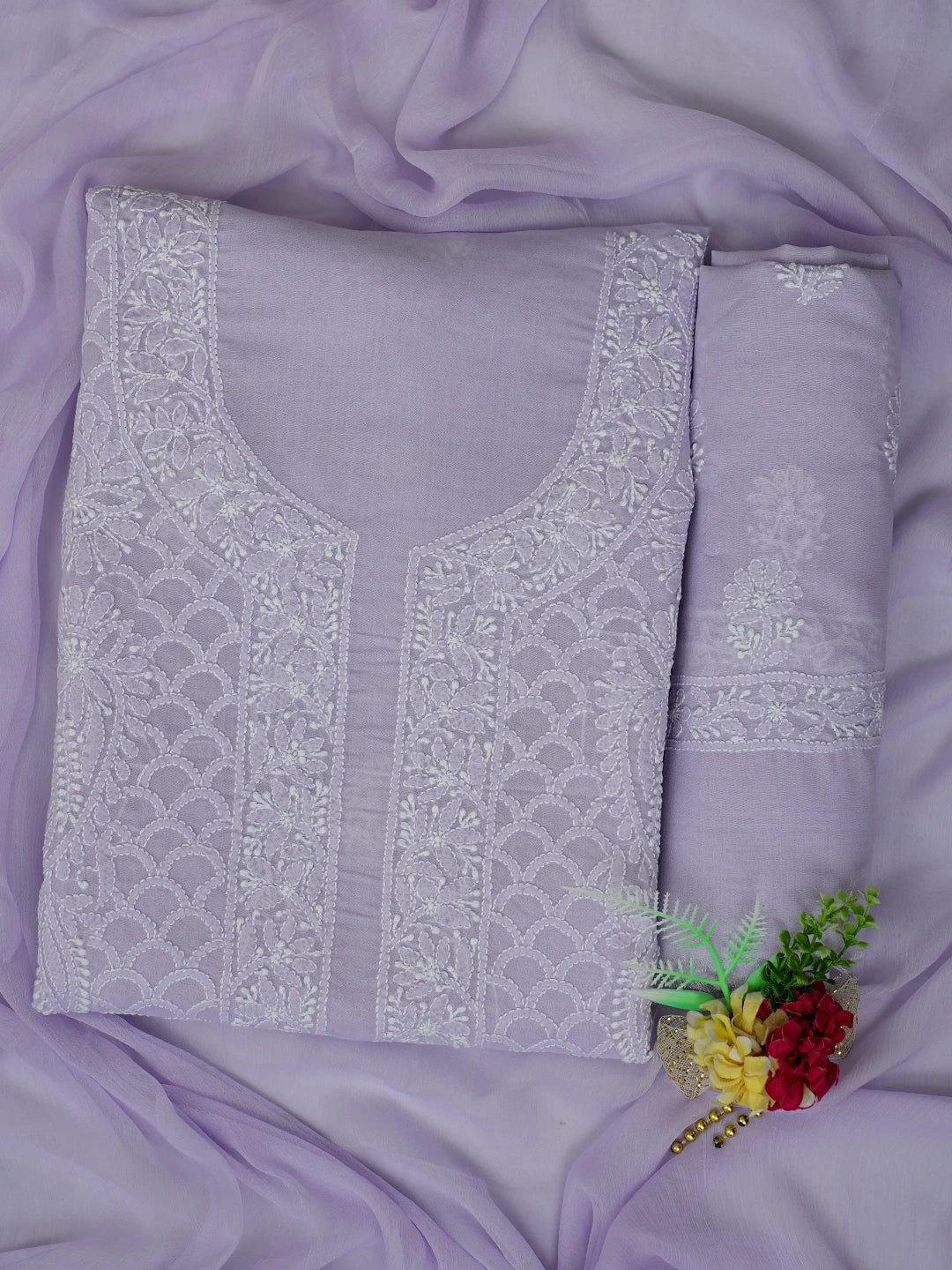 Ada Hand Embroidered Lavender Cotton Lucknowi Chikankari Unstitched Suit Piece 01A867481