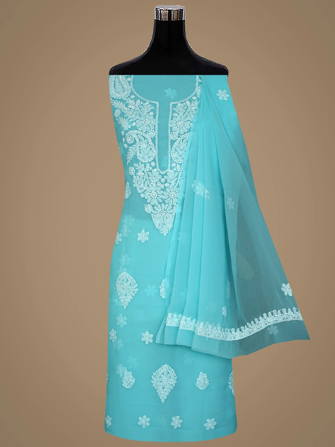 Ada Hand Embroidered Cyon Blue Georgette Lucknowi Chikankari Unstitched Suit Piece 01A867421