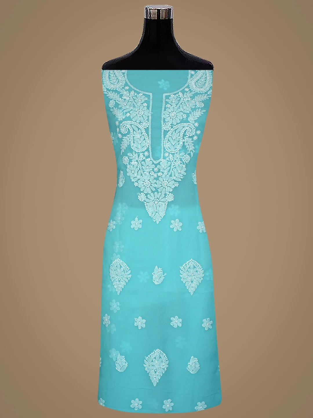 Ada Hand Embroidered Cyon Blue Georgette Lucknowi Chikankari Unstitched Suit Piece 01A867421