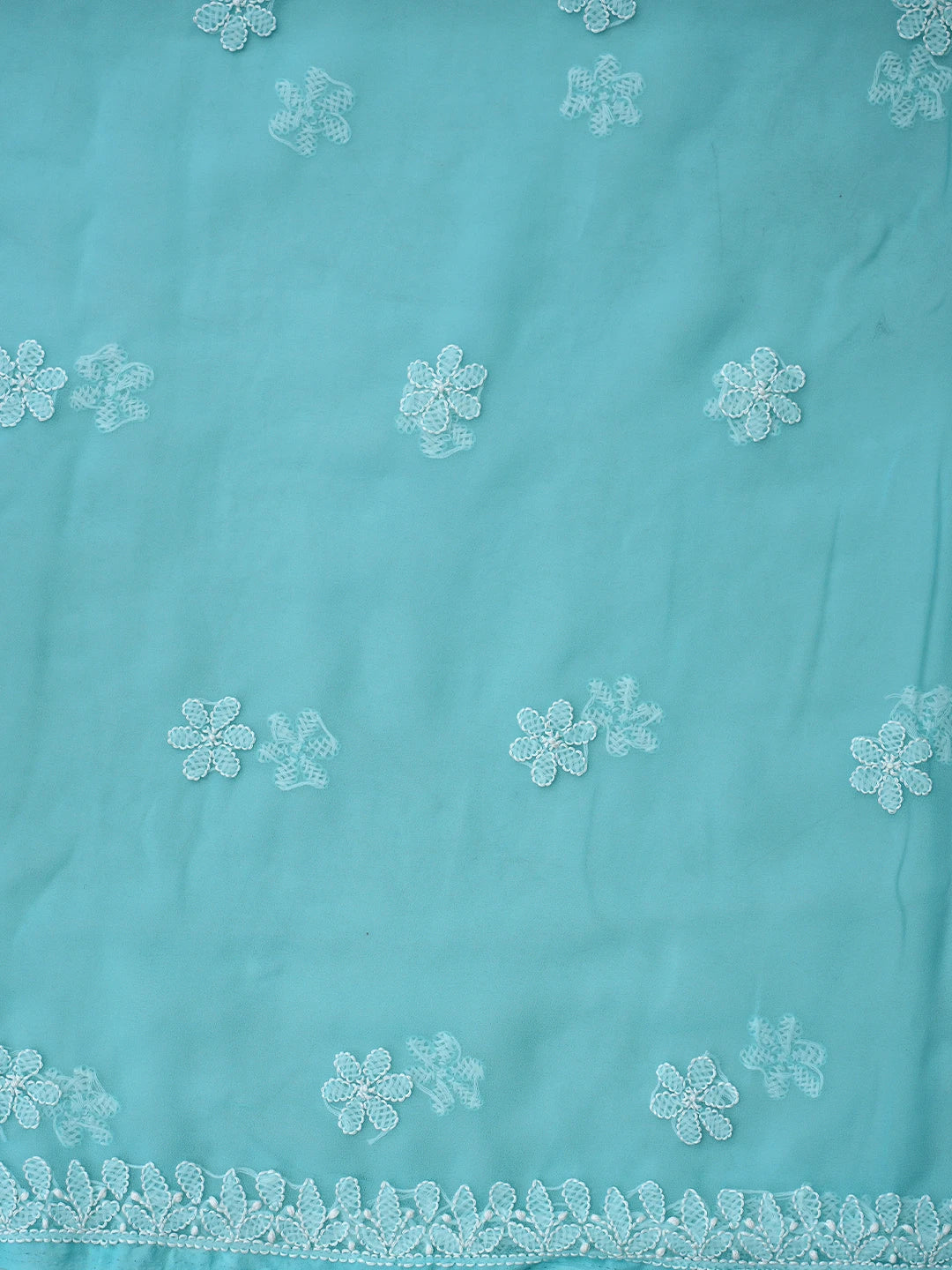 Ada Hand Embroidered Cyon Blue Georgette Lucknowi Chikankari Unstitched Suit Piece 01A867421