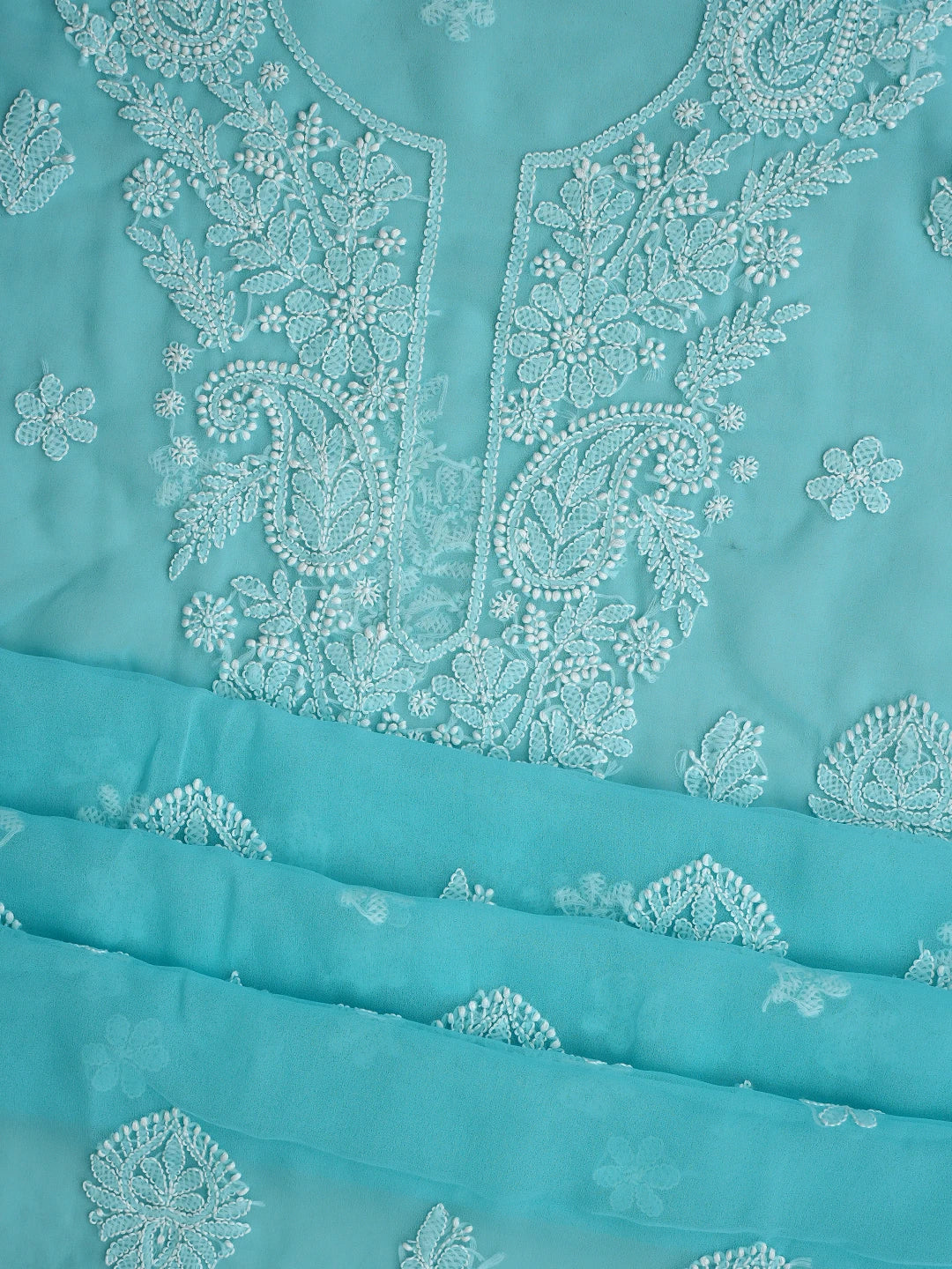 Ada Hand Embroidered Cyon Blue Georgette Lucknowi Chikankari Unstitched Suit Piece 01A867421