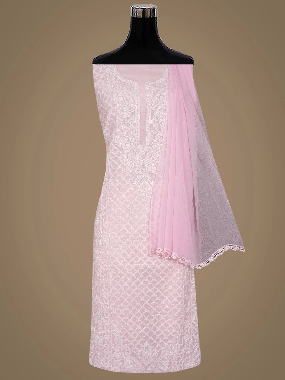 Ada Hand Embroidered Pink Cotton Lucknowi Chikankari Unstitched Suit Piece 01A867479