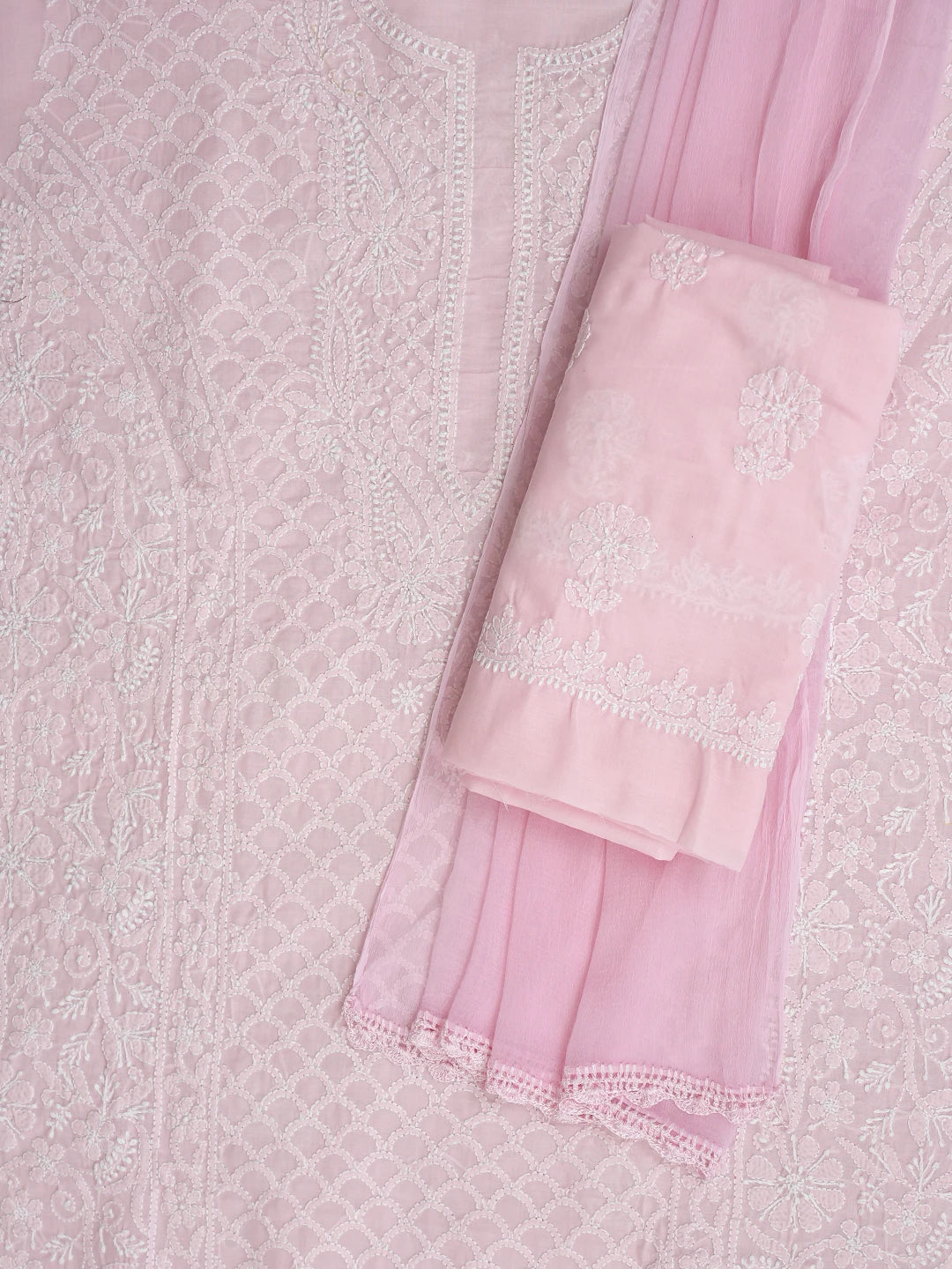 Ada Hand Embroidered Pink Cotton Lucknowi Chikankari Unstitched Suit Piece 01A867479