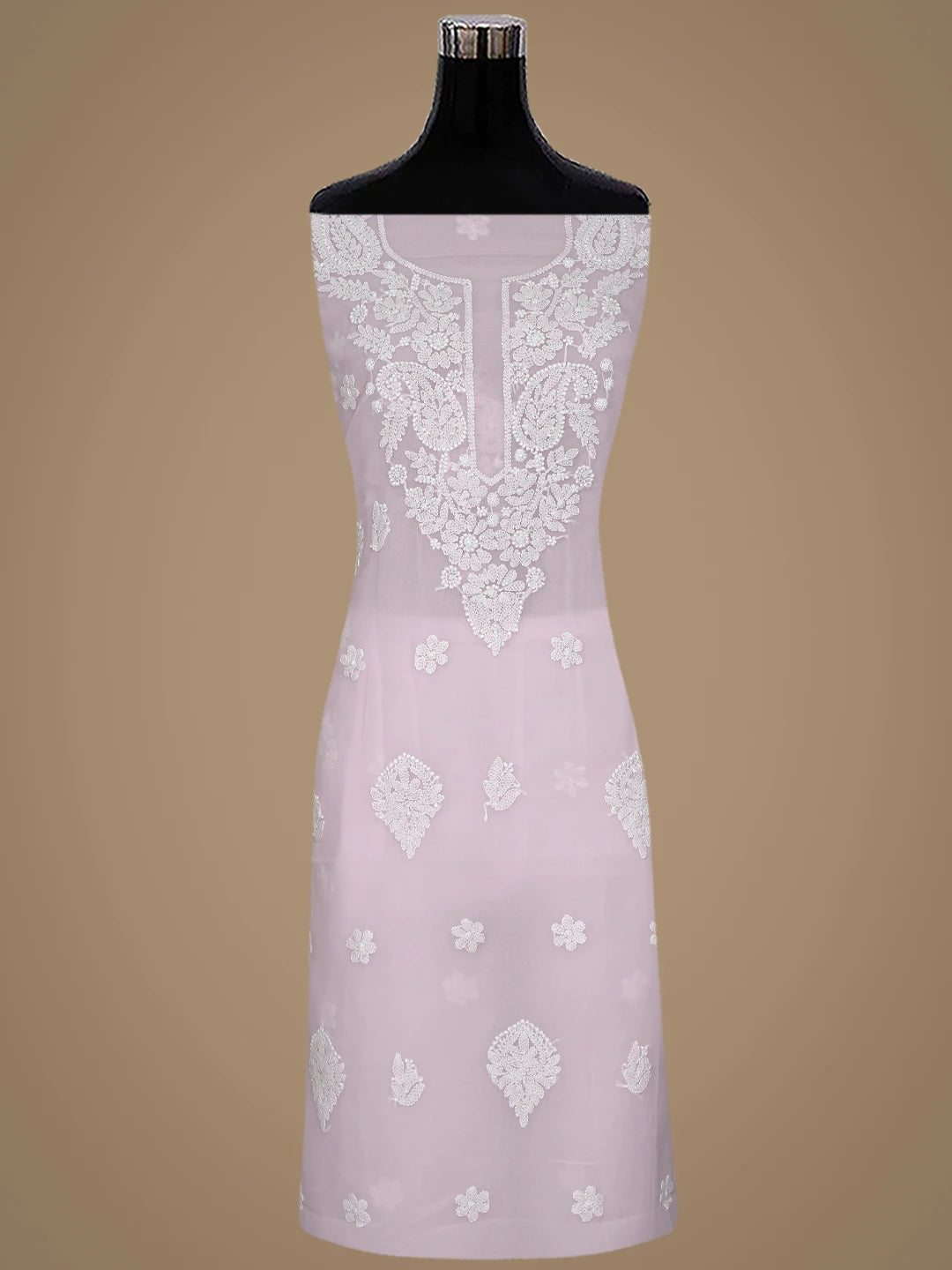 Ada Hand Embroidered Baby Pink Georgette Lucknowi Chikankari Unstitched Suit Piece 01A867424
