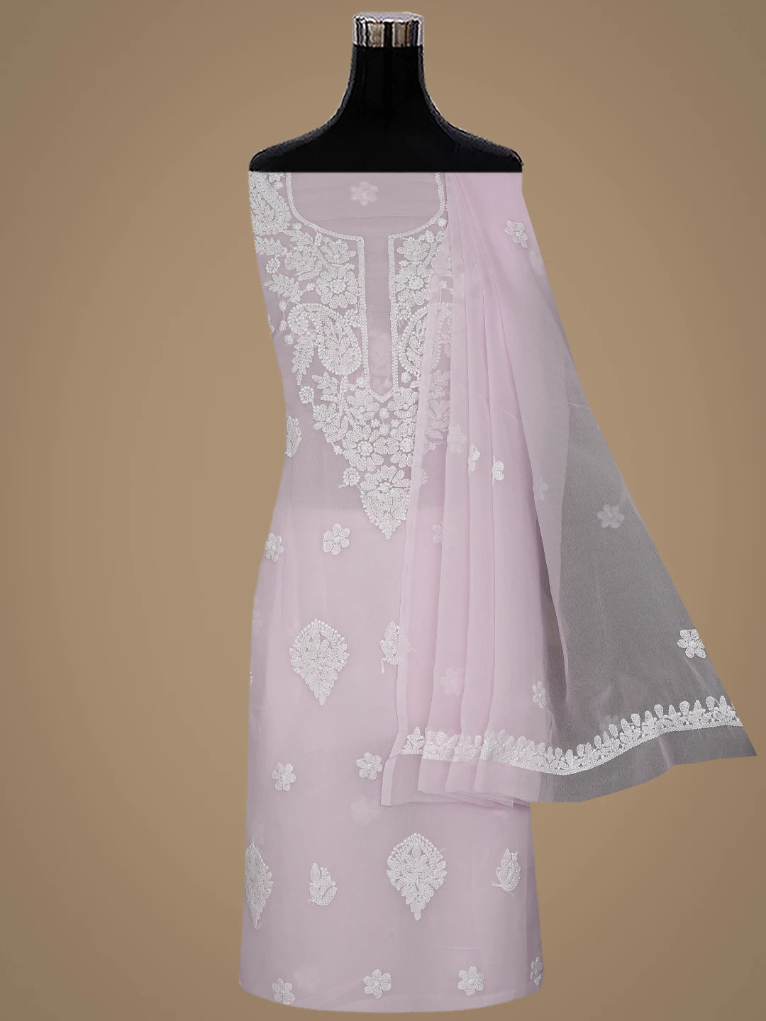 Ada Hand Embroidered Baby Pink Georgette Lucknowi Chikankari Unstitched Suit Piece 01A867424