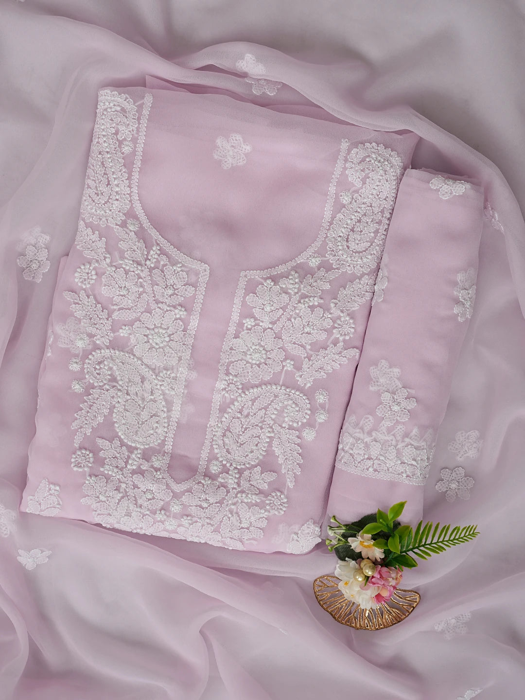 Ada Hand Embroidered Baby Pink Georgette Lucknowi Chikankari Unstitched Suit Piece 01A867424