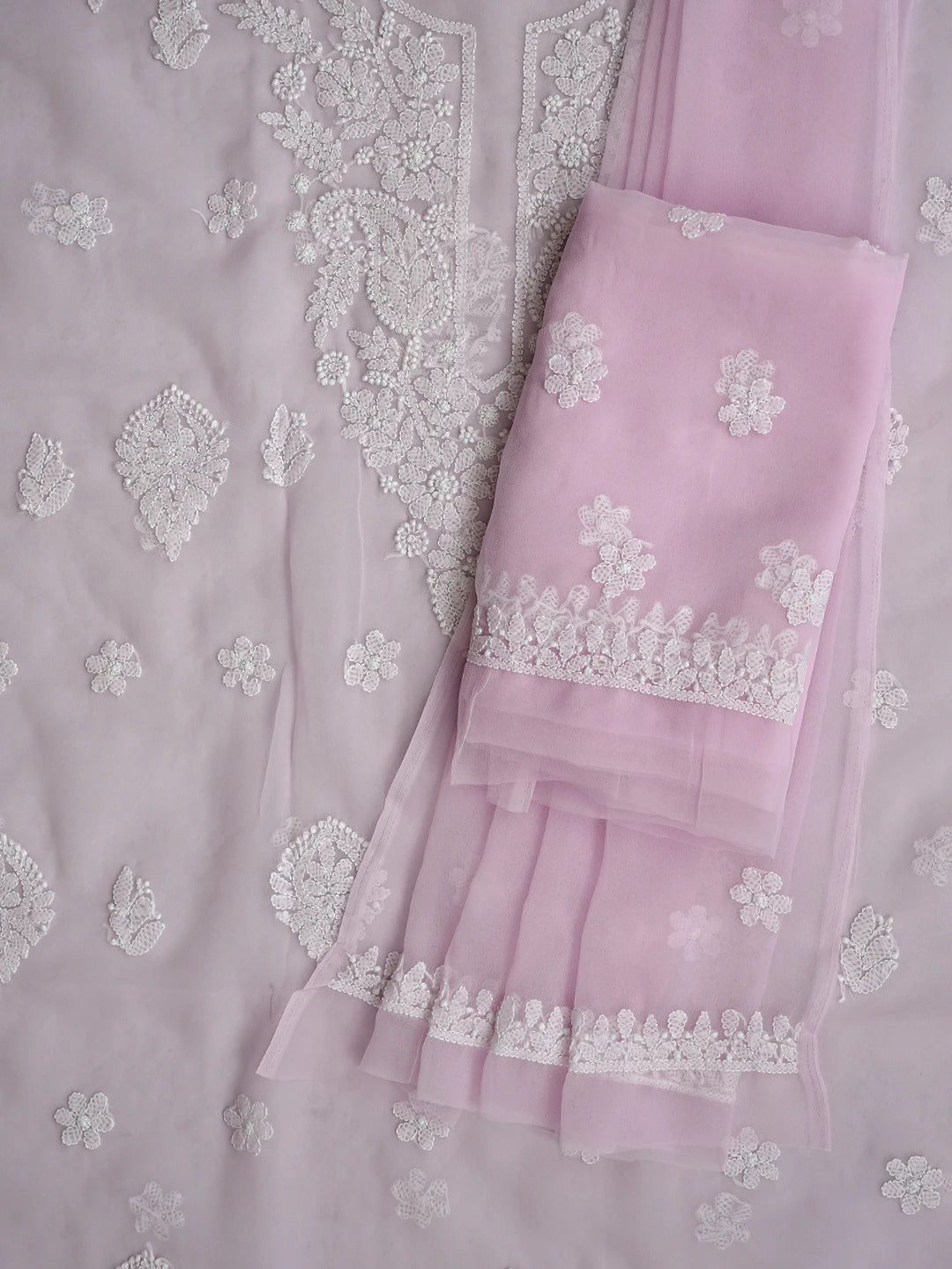 Ada Hand Embroidered Baby Pink Georgette Lucknowi Chikankari Unstitched Suit Piece 01A867424