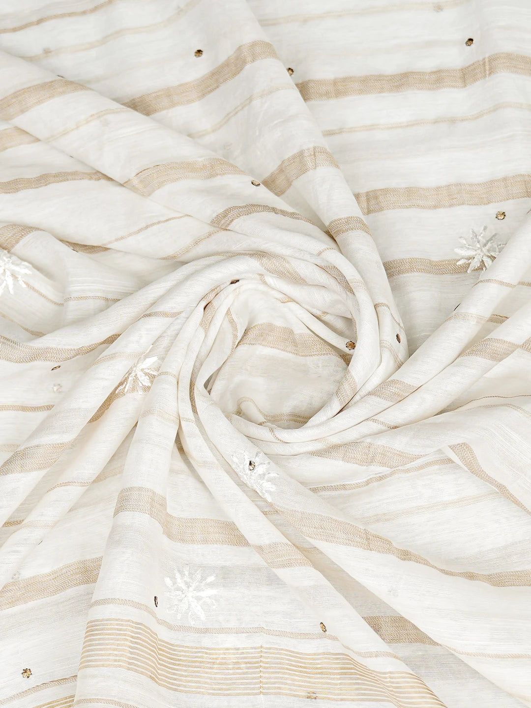 Ada Hand Embroidered White Chanderi Lucknowi Chikankari Dupatta With Mukaish Work 01A858124