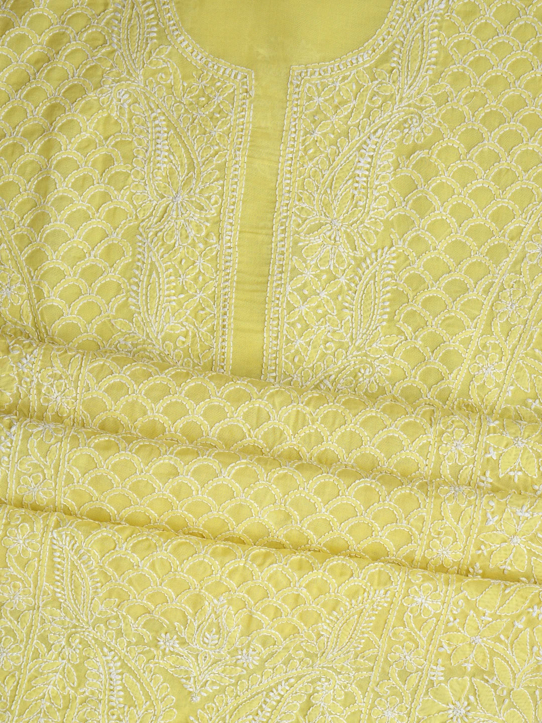 Ada Hand Embroidered Yellow Cotton Lucknowi Chikankari Unstitched Suit Piece 01A867474