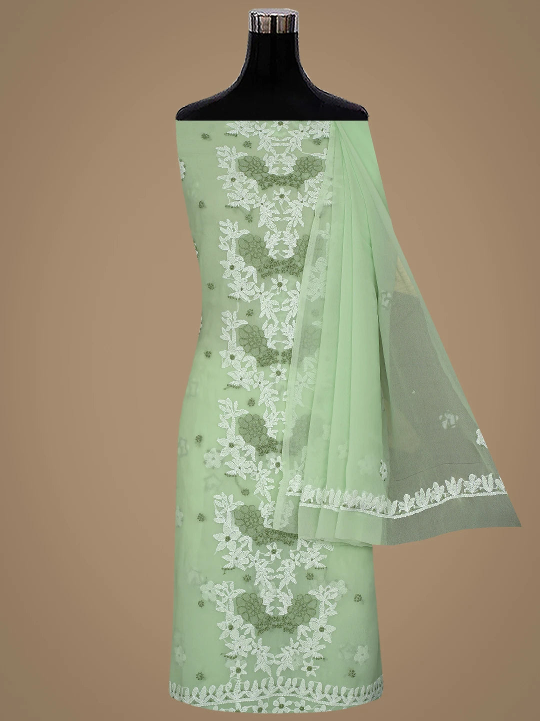 Ada Hand Embroidered Mint Green Georgette Lucknowi Chikankari Unstitched Suit Piece 01A867448