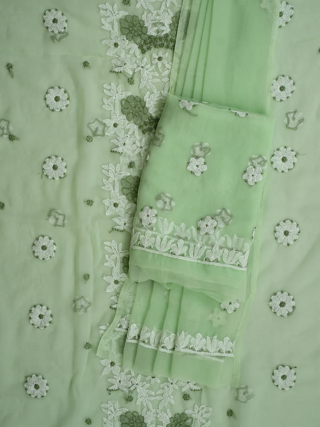 Ada Hand Embroidered Mint Green Georgette Lucknowi Chikankari Unstitched Suit Piece 01A867448