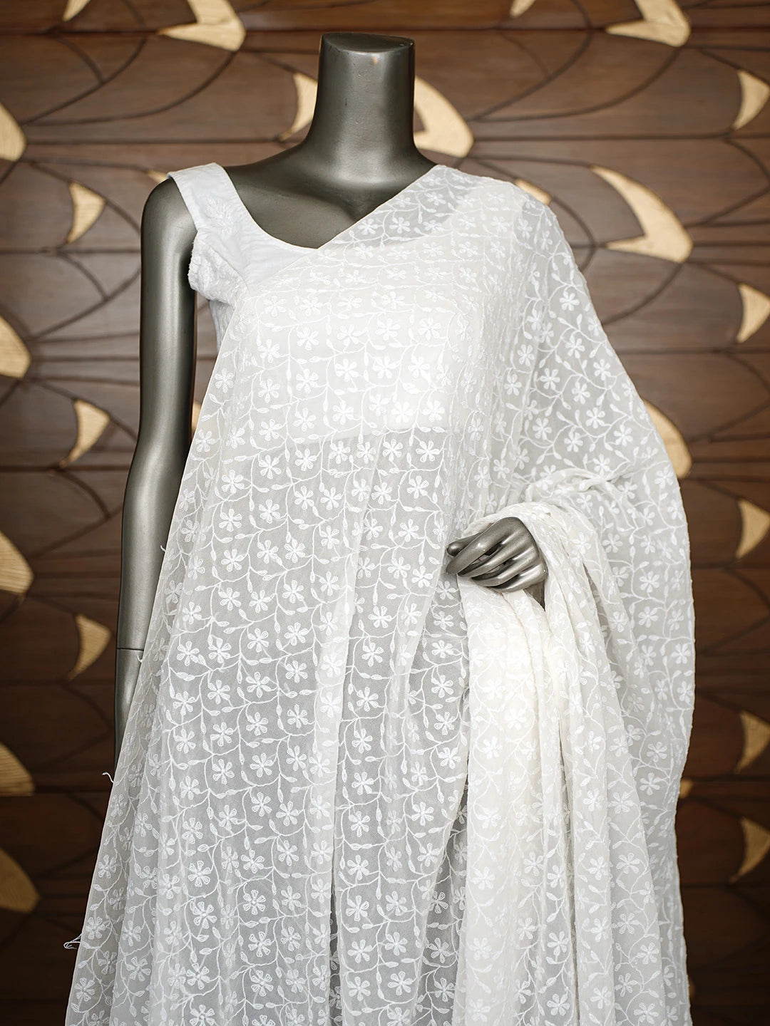 Ada Hand Embroidered White Pure Georgette Lucknowi Chikankari Dupatta 01A672452