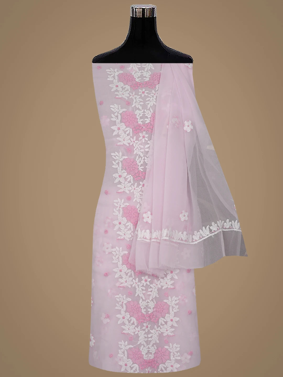 Ada Hand Embroidered Baby Pink Georgette Lucknowi Chikankari Unstitched Suit Piece 01A867449