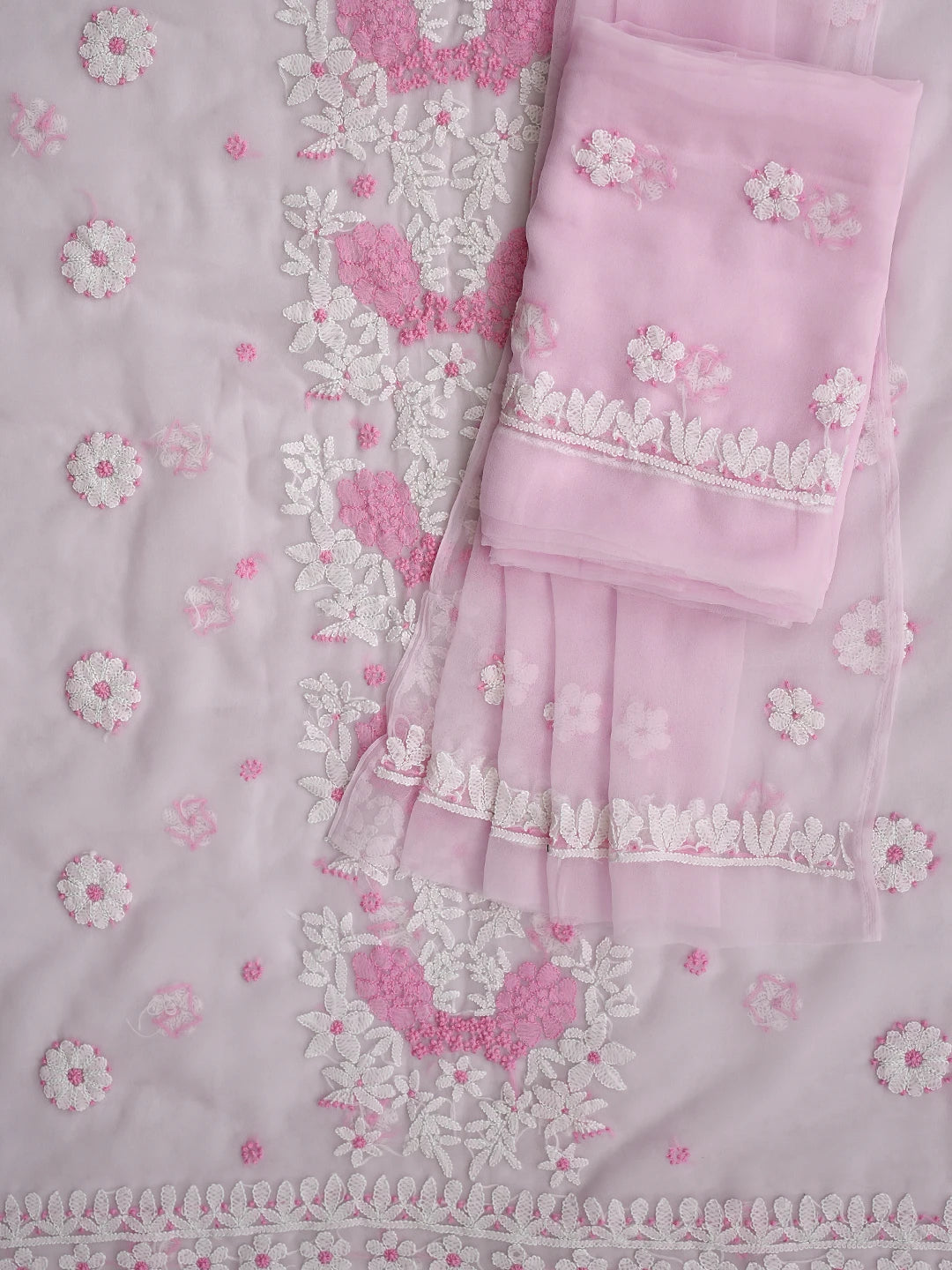 Ada Hand Embroidered Baby Pink Georgette Lucknowi Chikankari Unstitched Suit Piece 01A867449