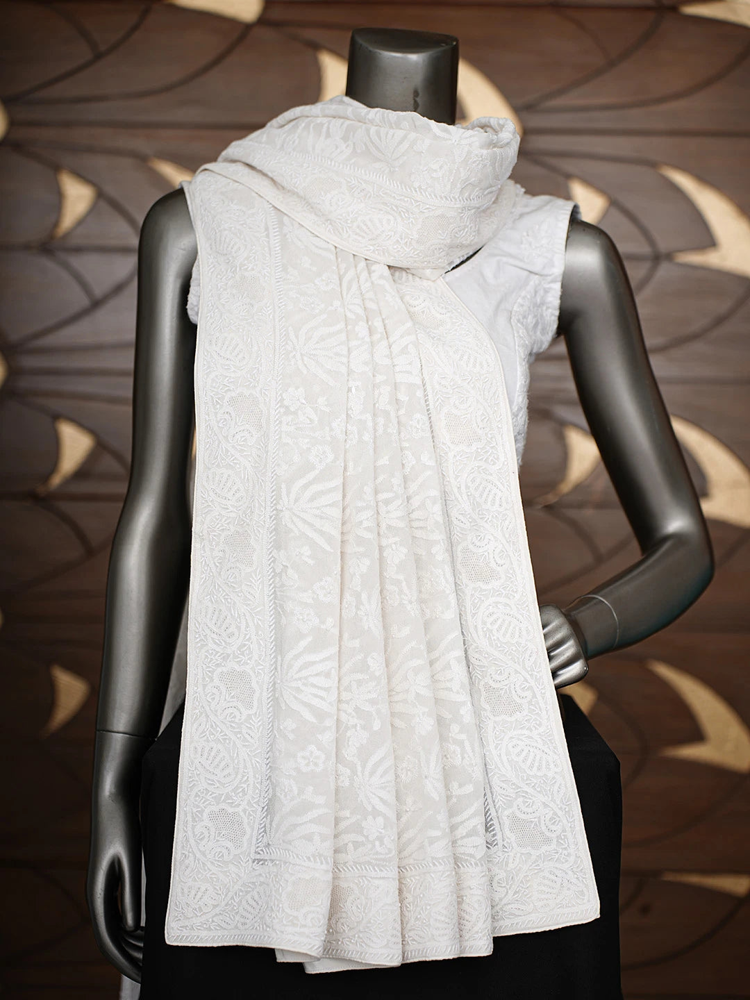 Ada Hand Embroidered White Pure Georgette Lucknowi Chikankari Dupatta A462758