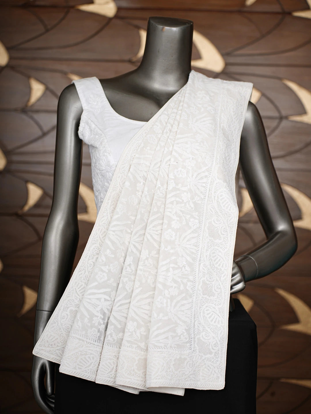 Ada Hand Embroidered White Pure Georgette Lucknowi Chikankari Dupatta A462758