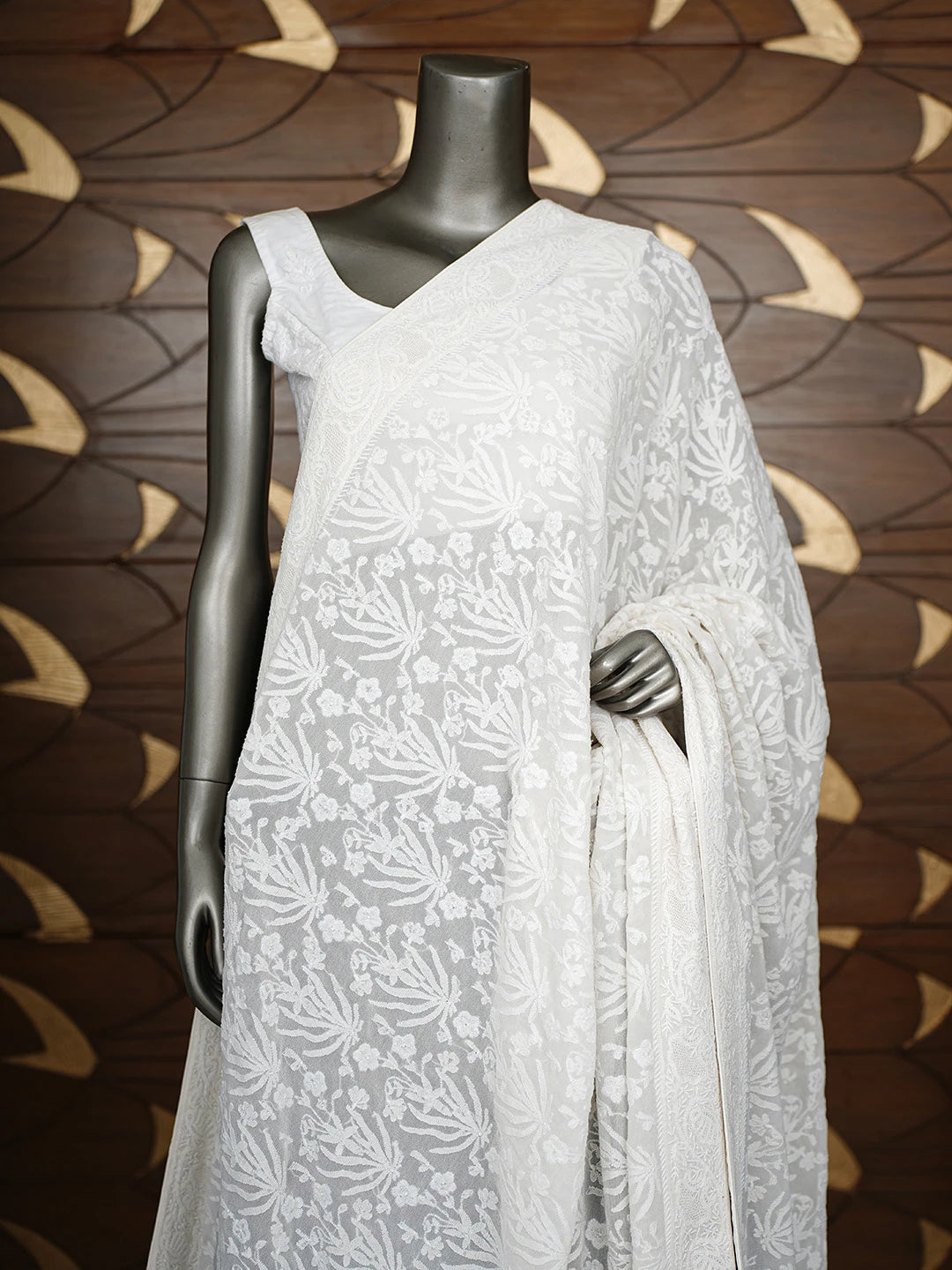 Ada Hand Embroidered White Pure Georgette Lucknowi Chikankari Dupatta A462758