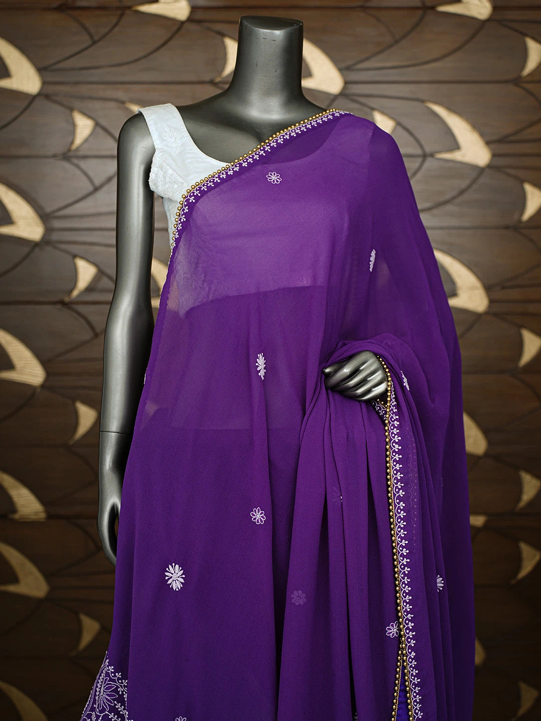 Ada Hand Embroidered Purple Pure Georgette Lucknowi Chikankari Dupatta 01A825149