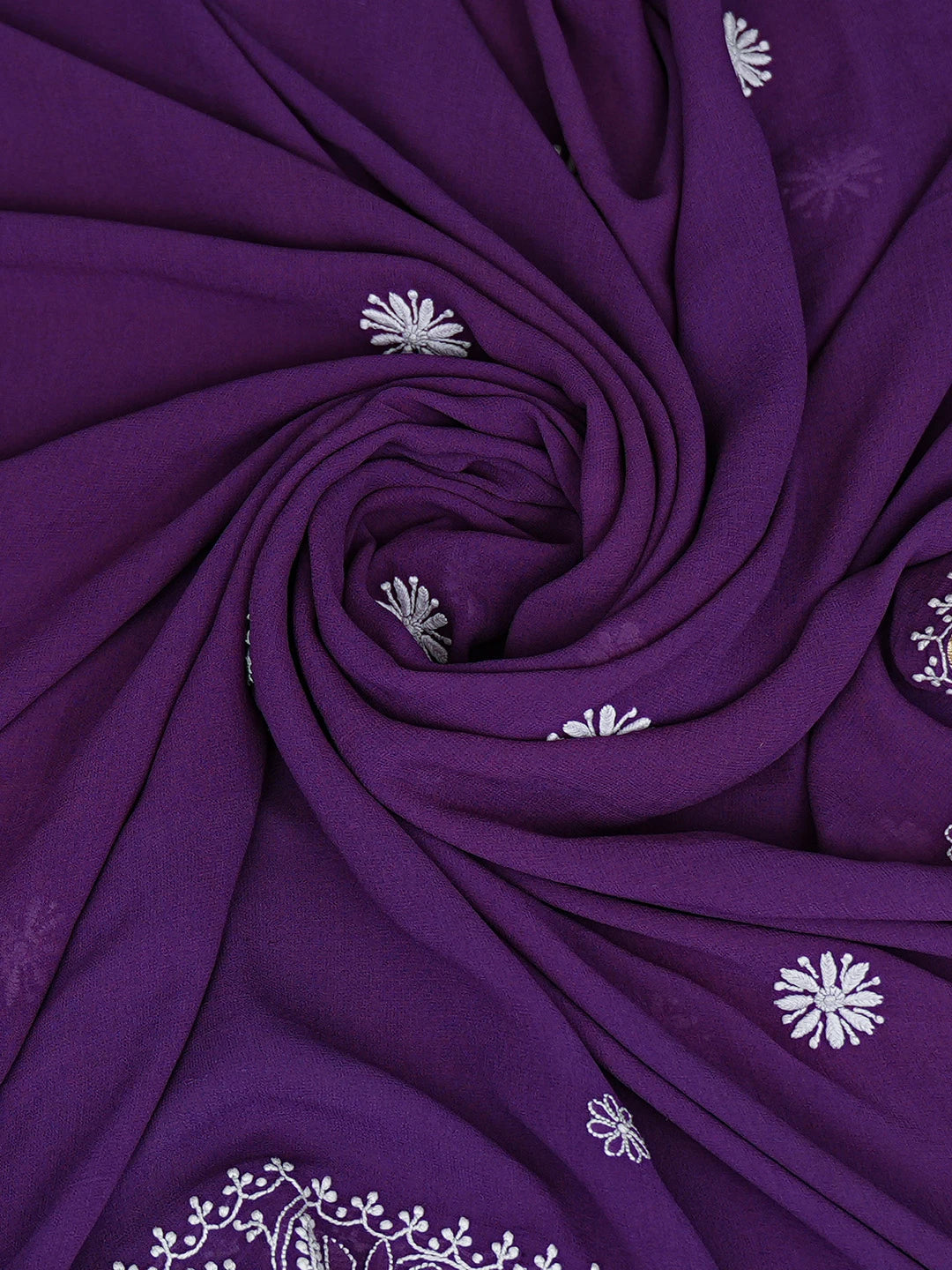 Ada Hand Embroidered Purple Pure Georgette Lucknowi Chikankari Dupatta 01A825149