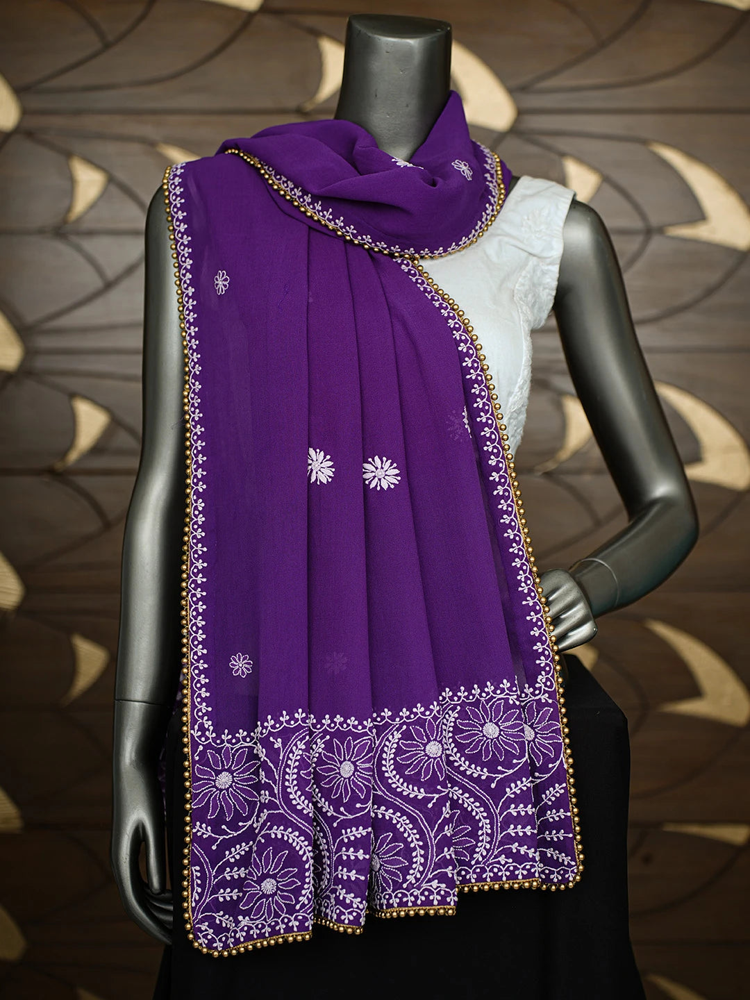 Ada Hand Embroidered Purple Pure Georgette Lucknowi Chikankari Dupatta 01A825149