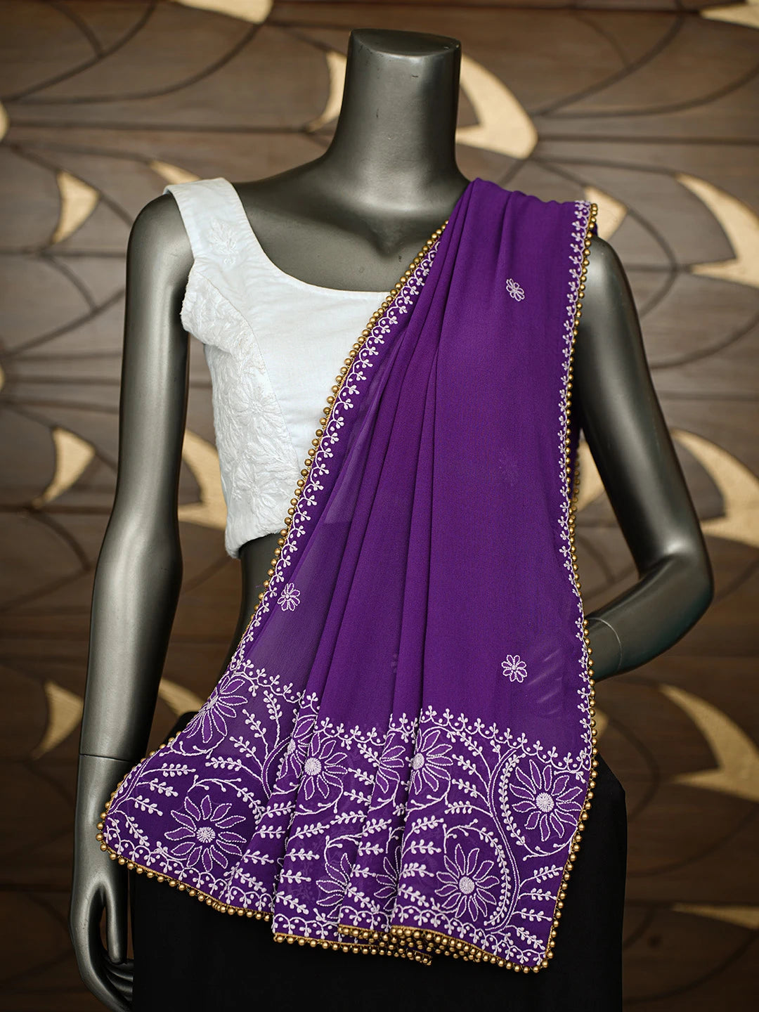 Ada Hand Embroidered Purple Pure Georgette Lucknowi Chikankari Dupatta 01A825149