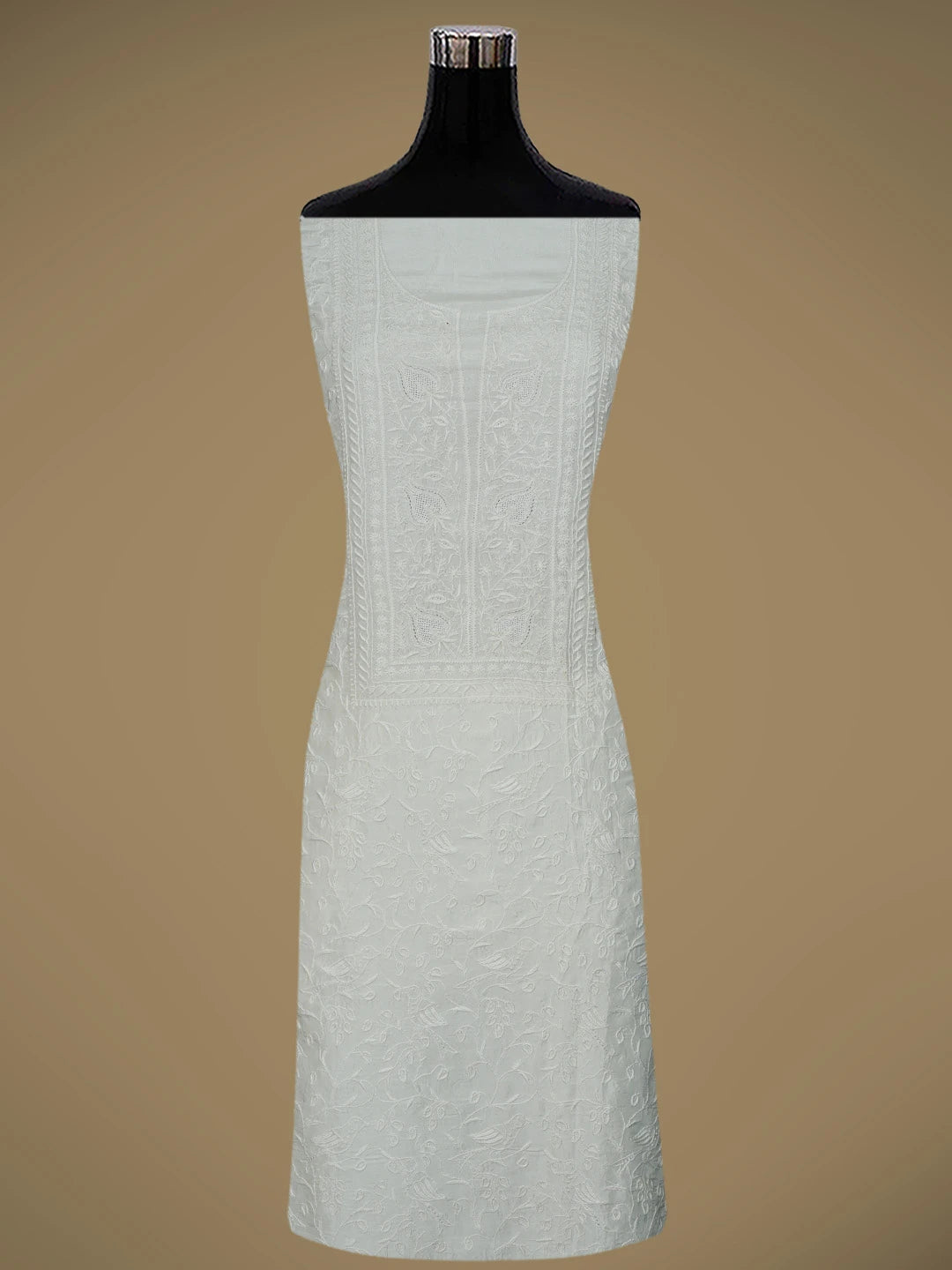 Ada Hand Embroidered White Silk Lucknowi Chikankari Unstitched Kurta Dupatta Set 01A760536