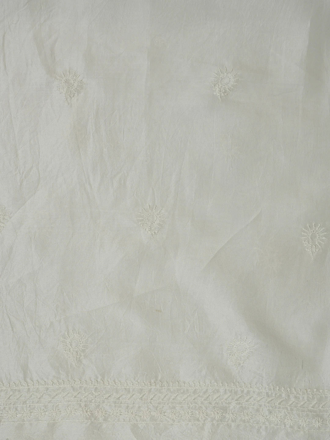 Ada Hand Embroidered White Silk Lucknowi Chikankari Unstitched Kurta Dupatta Set 01A760536